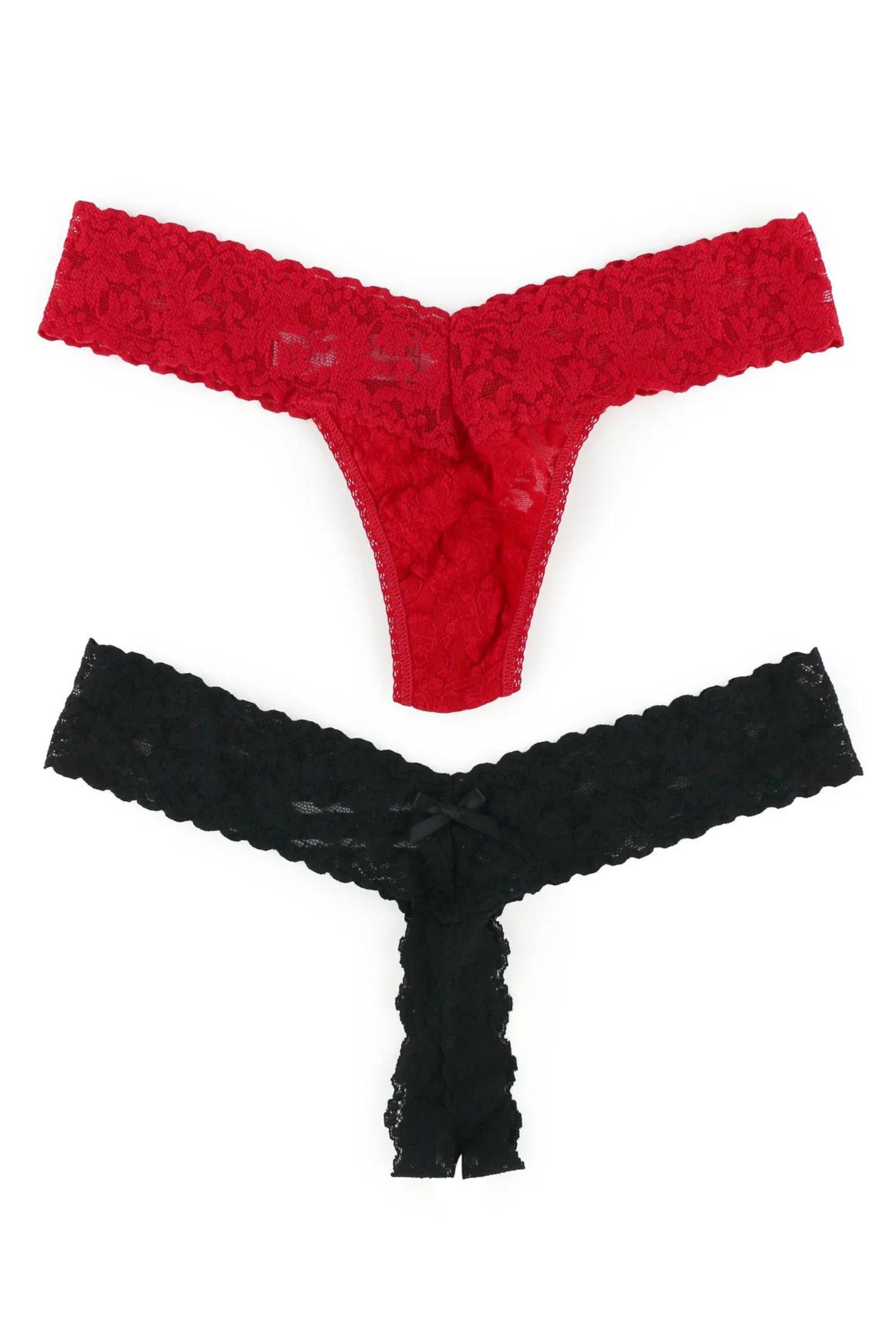 HANKY PANKY ノーティ&ナイス 2パック シグニチャー レース ローライズ タンガ（BLK＆RED）